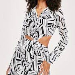 Abstract Print Cut Out Midi Shirt Dress